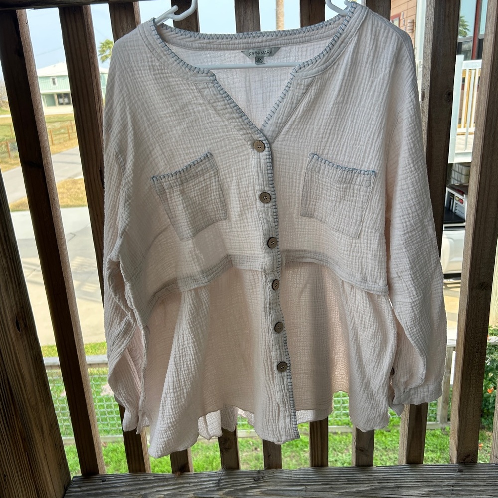 Boho Lightweight Flowy Top Size 2X Button Up Lagenlook Babydoll Whimsy